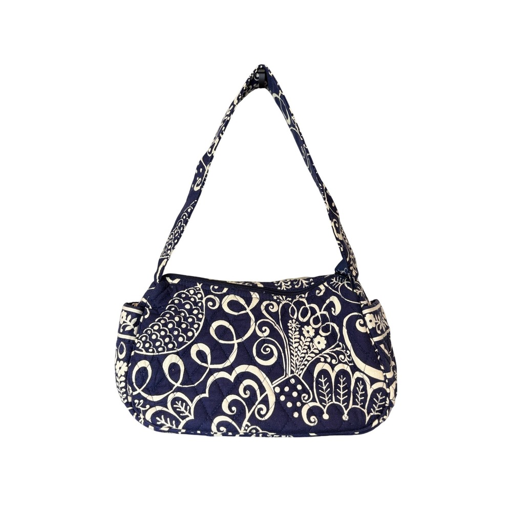 Vera Bradley Quilted Cotton Shoulder Bag Navy White Floral Paisley 6x9
